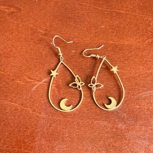 Gold Moon and Star Drop Earrings